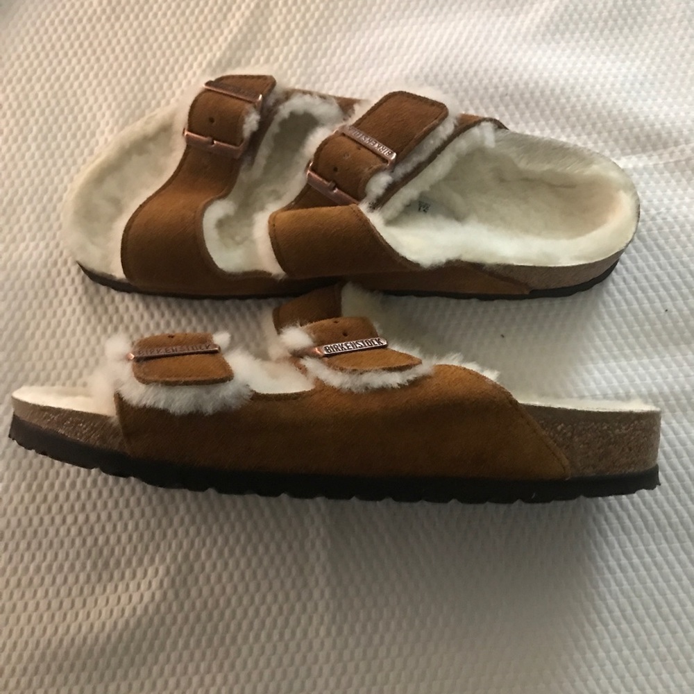 Bircenstock Arizona shearling suede slide EU 41